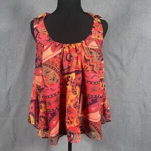 Free People Boho Paisley Halter Tank Top Women's Red Orange Medium